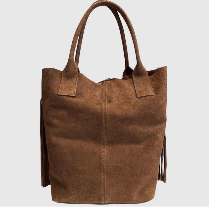 MODARNO ITALIENSK SKINNVESKE MED FRYNSER TAUPE